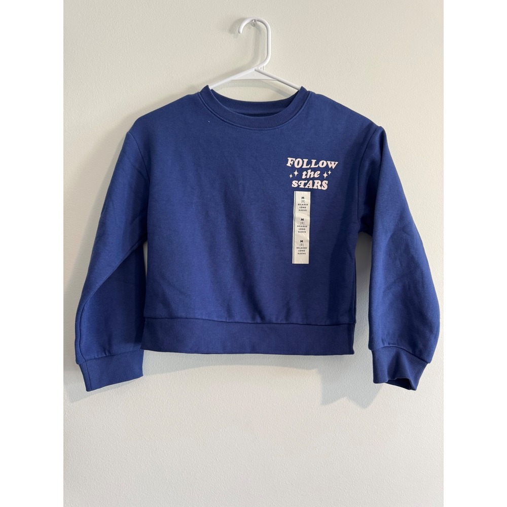 Cat Jack Follow The Stars‎ Sweatshirt Girls Size M 8 Blue Rhinestone Graphic